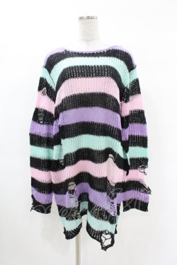 画像1: KILL STAR / Pastel Punk Knit Sweater L 黒×ピンク×パープル×ミント H-25-02-28-1040-SL-TO-KB-ZH