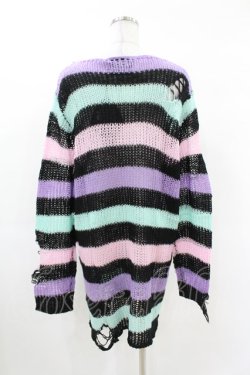 画像2: KILL STAR / Pastel Punk Knit Sweater L 黒×ピンク×パープル×ミント H-25-02-28-1040-SL-TO-KB-ZH