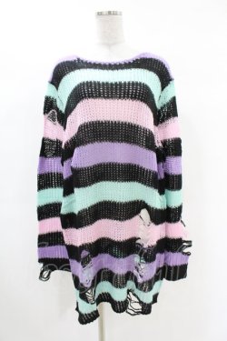 画像1: KILL STAR / Pastel Punk Knit Sweater L 黒×ピンク×パープル×ミント H-25-02-28-1041-SL-TO-KB-ZH