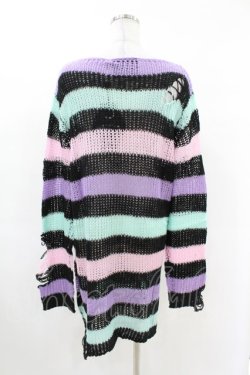 画像2: KILL STAR / Pastel Punk Knit Sweater L 黒×ピンク×パープル×ミント H-25-02-28-1041-SL-TO-KB-ZH