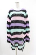 KILL STAR / Pastel Punk Knit Sweater L 黒×ピンク×パープル×ミント H-25-02-28-1042-SL-TO-KB-OS