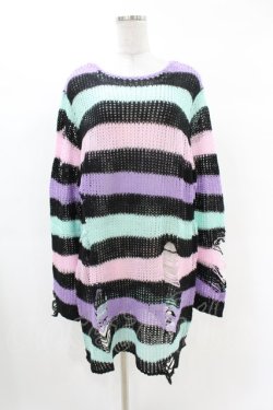 画像1: KILL STAR / Pastel Punk Knit Sweater L 黒×ピンク×パープル×ミント H-25-02-28-1042-SL-TO-KB-OS