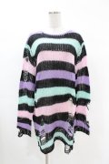 KILL STAR / Pastel Punk Knit Sweater M 黒×ピンク×パープル×ミント H-25-02-28-1043-SL-TO-KB-OS