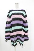 KILL STAR / Pastel Punk Knit Sweater M 黒×ピンク×パープル×ミント H-25-02-28-1044-SL-TO-KB-ZH