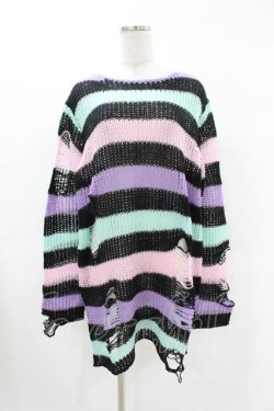 画像1: KILL STAR / Pastel Punk Knit Sweater M 黒×ピンク×パープル×ミント H-25-02-28-1044-SL-TO-KB-ZH