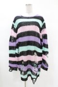 KILL STAR / Pastel Punk Knit Sweater M 黒×ピンク×パープル×ミント H-25-02-28-1045-SL-TO-KB-ZH