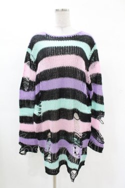 画像1: KILL STAR / Pastel Punk Knit Sweater M 黒×ピンク×パープル×ミント H-25-02-28-1045-SL-TO-KB-ZH