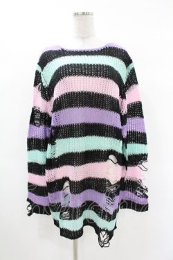 画像1: KILL STAR / Pastel Punk Knit Sweater M 黒×ピンク×パープル×ミント H-25-02-28-1046-SL-TO-KB-ZH