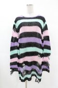 KILL STAR / Pastel Punk Knit Sweater M 黒×ピンク×パープル×ミント H-25-02-28-1047-SL-TO-KB-ZH