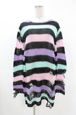 画像1: KILL STAR / Pastel Punk Knit Sweater M 黒×ピンク×パープル×ミント H-25-02-28-1047-SL-TO-KB-ZH