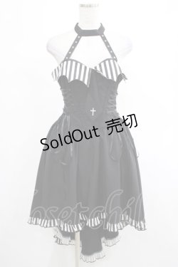 画像1: DARK IN LOVE / Black cross necktie striped prom high low dress M ブラック H-25-03-07-1010-PU-OP-KB-ZH