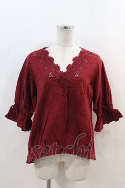 画像1: axes femme / Vネック刺繍入りブラウス  ボルドー I-24-06-28-035-AX-BL-HD-ZI