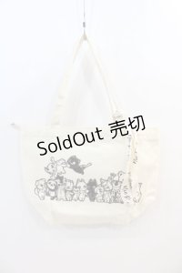 NieR Clothing / ジッパー付きCANVAS TOTE BAG【ALL CHARACTER 】  アイボリーＸ黒 I-24-07-17-081-PU-BG-HD-ZI