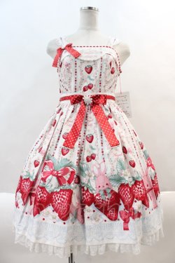 画像1: Angelic Pretty / Little Bunny Strawberryジャンパースカート  白 I-24-09-02-082-AP-OP-HD-ZI