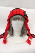 Candy Stripper / FLUFFY CHECK BUNNY EAR BEANIE  赤Ｘ黒チェック I-24-10-18-113-PU-AC-HD-ZI