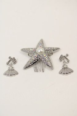 画像1: Secret Honey / Starfish Hair comb & Shell Earrings SET(Little Mermaid ver.)  シルバー I-24-11-19-045-CA-AC-HD-ZI