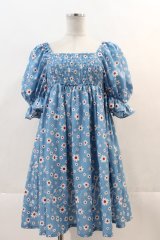 Candy Stripper / TINY DAISY PUFF SLEEVE DRESS  青 I-24-11-24-081-PU-OP-HD-ZT329