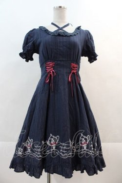 画像1: Amavel / ティーセット刺繍コットンワンピース  ネイビー I-24-11-29-068-CA-OP-HD-ZI