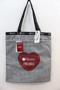 PINK HOUSE / LARGE EMERALD TOTE PH Gingham Check Rabbits  黒 I-24-12-07-108-LO-BG-HD-ZI