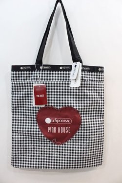 画像1: PINK HOUSE / LARGE EMERALD TOTE PH Gingham Check Rabbits  黒 I-24-12-07-108-LO-BG-HD-ZI