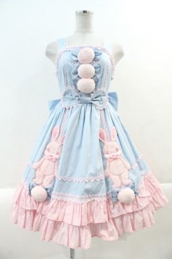 画像1: Angelic Pretty / なかよしバニージャンパースカート  サックスＸピンク I-24-12-27-065-AP-OP-HD-ZI