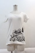 PEACE NOW / うさぎさん時計プリントTシャツ  白Ｘ黒 I-25-01-18-024-PU-TO-HD-ZI