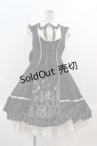 FRILL / ケーキ&リボン刺繍ノースリーブワンピース  黒Ｘアイボリー I-25-01-21-051-HN-OP-HD-ZI