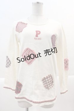 画像1: PINK HOUSE / 刺繍パッチワーク&ロゴpt長袖Tシャツ M アイボリー I-25-01-26-009-LO-TS-HD-ZI