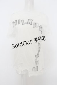 MILKBOY / ビスケットロゴダメージTシャツ  ホワイト O-23-12-21-095-MB-TO-IG-ZT355