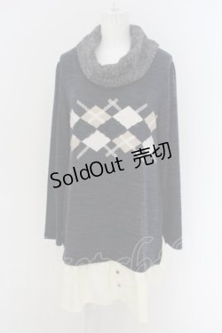 画像1: axes femme / アーガイルpt重ね着風トップス M ネイビー O-24-01-31-116-AX-TO-OW-OS