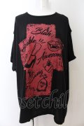 HELL CAT PUNKS / オープンショルダーTシャツ F ブラック×レッド O-24-08-06-090-PU-TS-IG-ZS