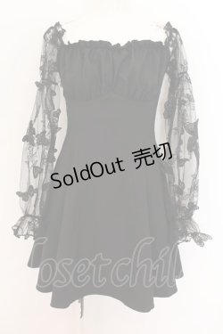 画像1: DARK IN LOVE / Gothic sexy off-shoulder lacey sleeves dress S ブラック O-24-08-10-004-PU-OP-IG-OS