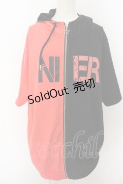 画像1: NieR Clothing / 半袖TWO-TONE ZIP PARKA【LIGHT RED】パーカー  ブラック×レッド O-24-08-28-052-PU-TO-OW-OS