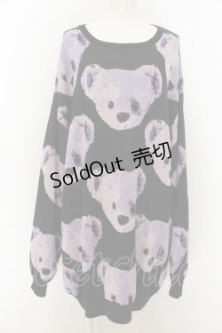 画像1: TRAVAS TOKYO / BEAR FACES総柄ジャガードプルオーバーニット F ブラック O-24-08-28-056-PU-TO-OW-OS