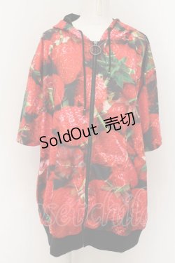 画像1: NieR Clothing / HALF SLEEVE ZIP OUTER【STRAWBERRY】 パーカー  ブラック×レッド O-24-08-28-062-PU-TO-OW-OS