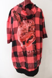 NieR Clothing / BACK RABBIT CHECKERED ZIP PARKA【RED PINK】パーカ  レッド O-24-08-28-063-PU-TO-OW-ZT317