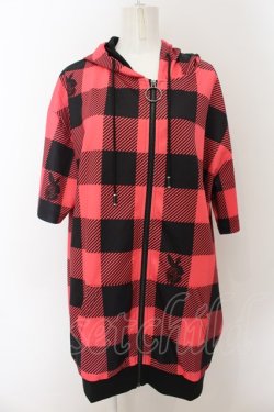 画像2: NieR Clothing / BACK RABBIT CHECKERED ZIP PARKA【RED PINK】パーカ  レッド O-24-08-28-063-PU-TO-OW-OS