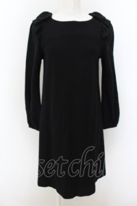 franche lippee black / ショルダーリボンウールワンピース M クロ O-24-08-28-038-LO-OP-IG-OS