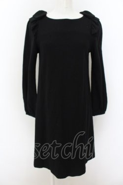 画像1: franche lippee black / ショルダーリボンウールワンピース M クロ O-24-08-28-038-LO-OP-IG-OS