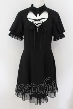 画像1: DARK IN LOVE / Gothic lolita hearted lace up midi dress M ブラック O-24-09-16-061-PU-OP-IG-OS