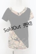 PEACE NOW / 和柄切り替えVネックTシャツ L ブラック×ベージュ O-24-09-25-013-PU-TO-IG-OS