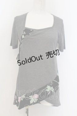 画像1: gouk / 朝顔レースアップTシャツ  グレー O-24-09-25-037-GO-TS-IG-OS