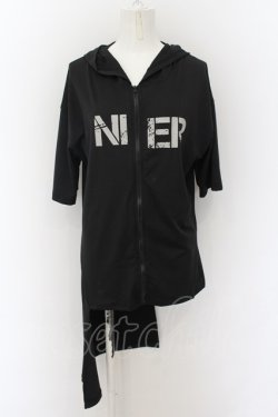 画像1: NieR Clothing / アシメZIPパーカー  ブラック O-24-09-30-008-PU-TO-IG-ZT303