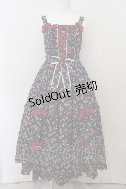 画像1: metamorphose / レースアップロングティアードジャンパースカート size1 いちご柄ネイビー O-24-10-05-010-ME-OP-IG-OS