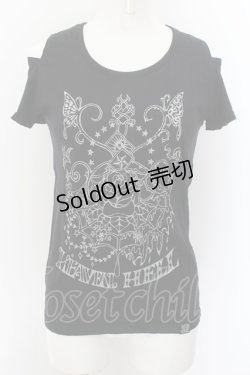 画像1: PEACE NOW / ローズプリントオフショル半袖Tシャツ M ブラック×ホワイト O-24-10-07-021-PU-TS-IG-OS