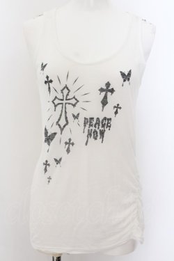 画像1: PEACE NOW / サイドギャザータンクトップ M ホワイト×ブラック O-24-10-11-080-PU-TO-IG-OS