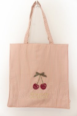 画像1: Maison de FLEUR / チェリー刺繍スクエアトートバッグ  ピンク O-24-10-11-186-LO-BG-IG-OS