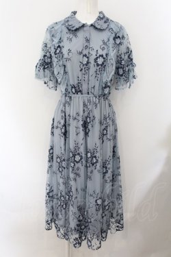 画像1: LEBECCA boutique / ドライを束ねるフラワーレースワンピース  ブルー O-24-10-15-047-EL-OP-IG-OS