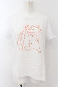 MINT NeKO / ハチロウのTシャツ  ホワイト×オレンジ O-24-10-17-045-HN-TS-IG-ZT364