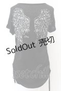 h.NAOTO / Angel's wing ギャザーTシャツ  ブラック O-24-11-08-014-HN-TS-IG-OS